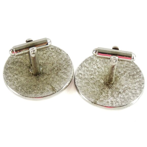 Matador Bull Rider Riding Vintage Cufflinks Big Large Round Silvertone Rodeo - Picture 2 of 2